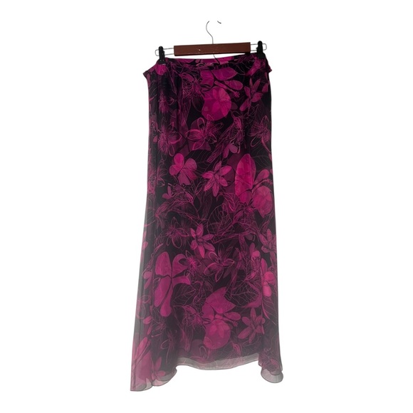 Vintage 100% Silk Skirt Black & Pink Floral Print Size 16 - Picture 5 of 5